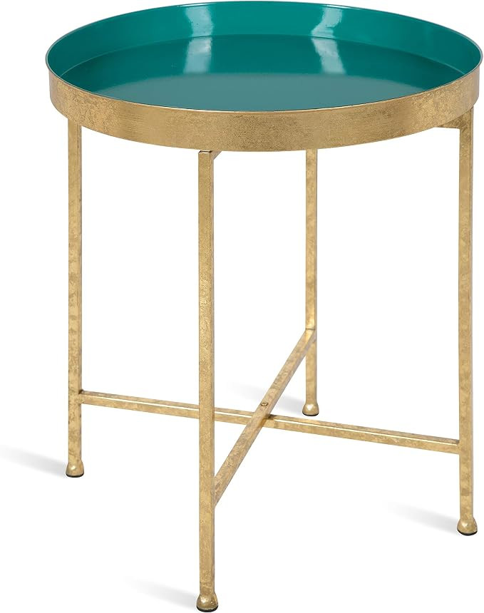 Kate and Laurel Celia Metal Foldable Round Accent Table, 18.25" x 18.25" x 22", Teal and Gold, Mo... | Amazon (US)