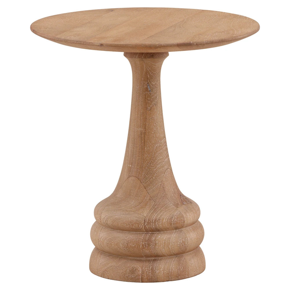 Velisse Updated Traditional Light Natural Mango Wood Round Side Table | Kathy Kuo Home