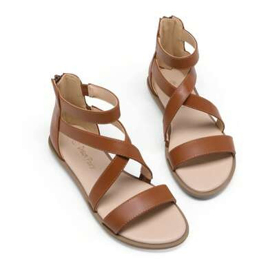 Girls Gladiator Sandals With Zipper Strappy Sandals Toddler/Little Kid/Big Kid | SHEIN