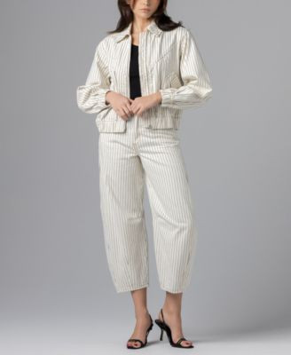 Blank Nyc Womens Rail Road Stripe Collared Bomber Jacket Striped Barrell Pants | Macy's
