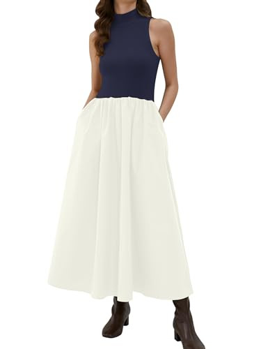 Lauweion Women's Summer Sleeveless Mock Neck Maxi Dresses Patchwork Casual Flowy Drop Waist Dress... | Amazon (US)
