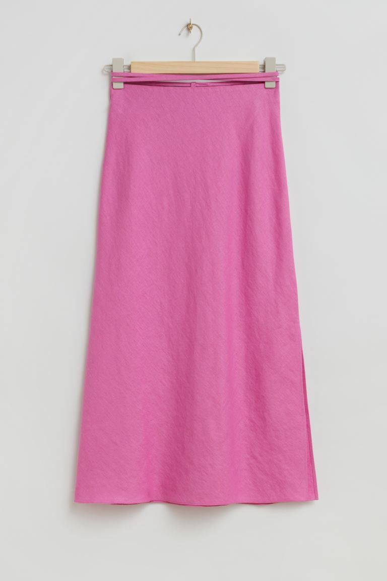 Strap Detail Linen Midi Skirt - Pink - Ladies | H&M GB | H&M (UK, MY, IN, SG, PH, TW, HK)