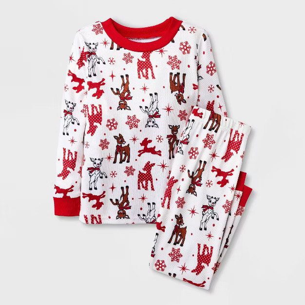 Toddler 2pc Rudolph the Red-Nosed Reindeer Hacci Pajama Set - White/Red | Target