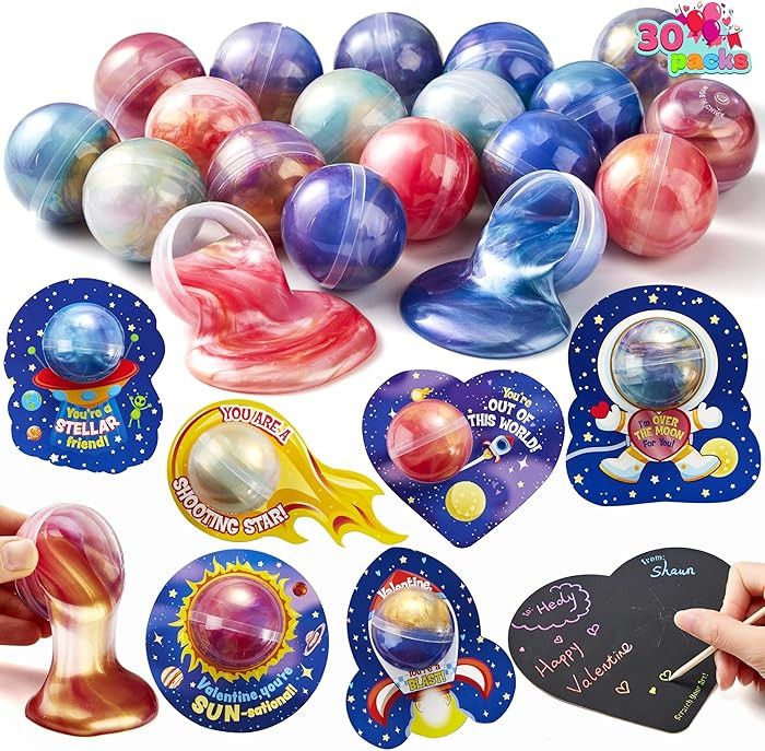 JOYIN 30 PCS Valentine Gift Cards with Slime, Galaxy Slime Stress Relief Fidget Toy for Kids Part... | Amazon (US)