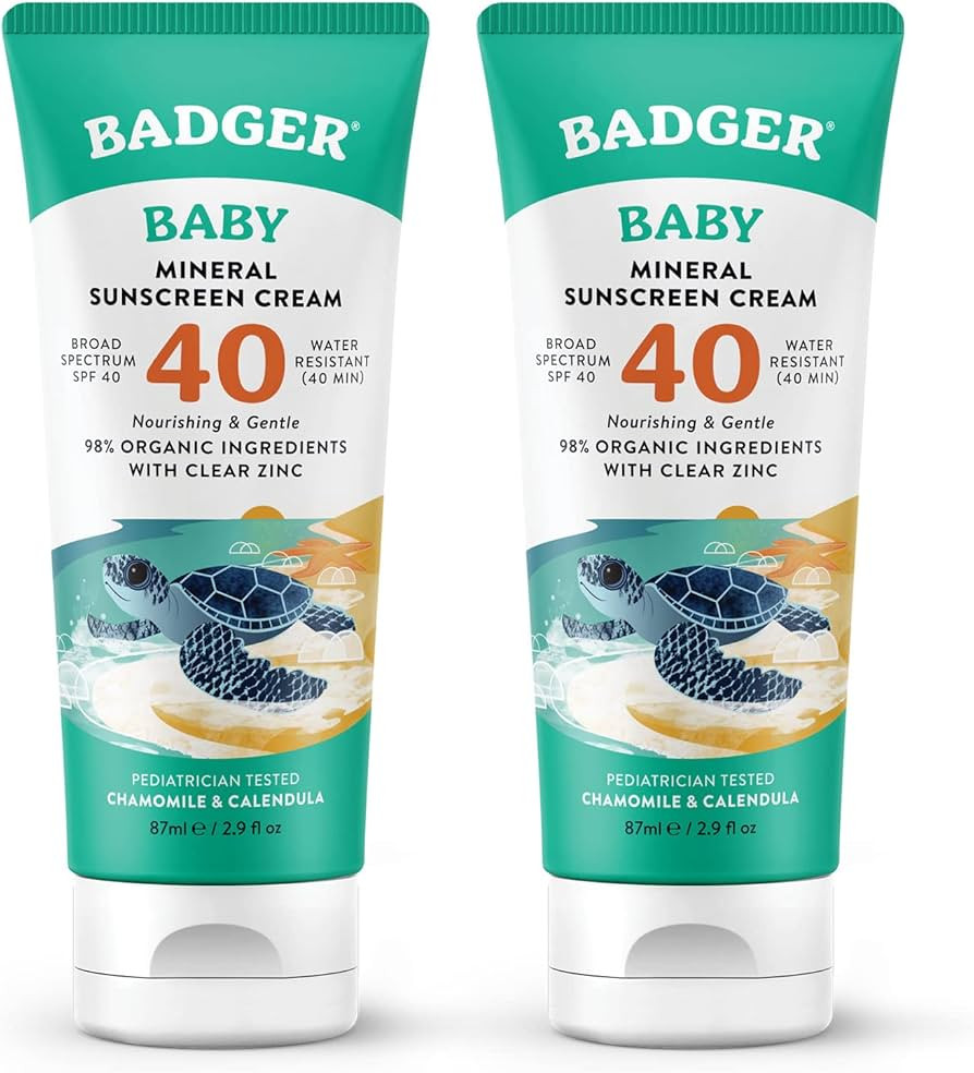 Badger SPF 40 Baby Sunscreen Cream (2 Pack) - Reef-Friendly Broad-Spectrum Water-Resistant Baby S... | Amazon (US)