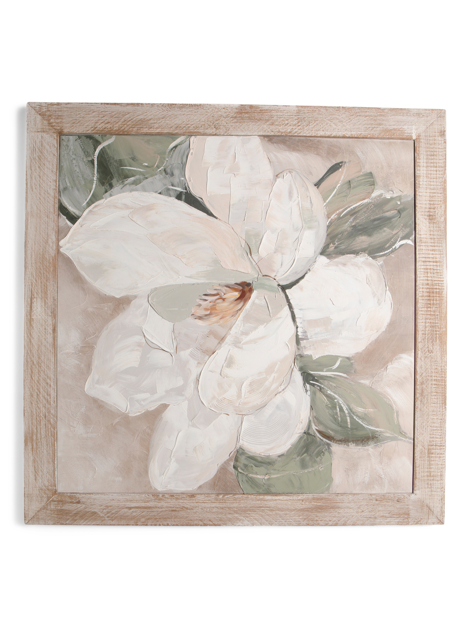 39x39 Hand Painted White Magnolia Art With Wood Frame | TJ Maxx