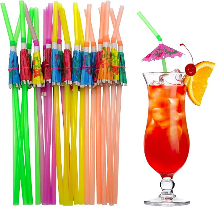 BLUE TOP 100pcs Umbrella Drink Straws 9.45 Inch Assorted Colors, Fancy Mini Paper Umbrella Drink ... | Amazon (US)