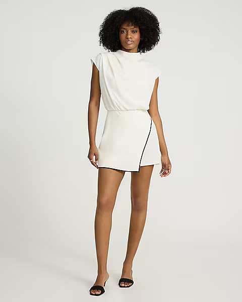 Tipped Mock Neck Cap Sleeve Ruched Romper | Express
