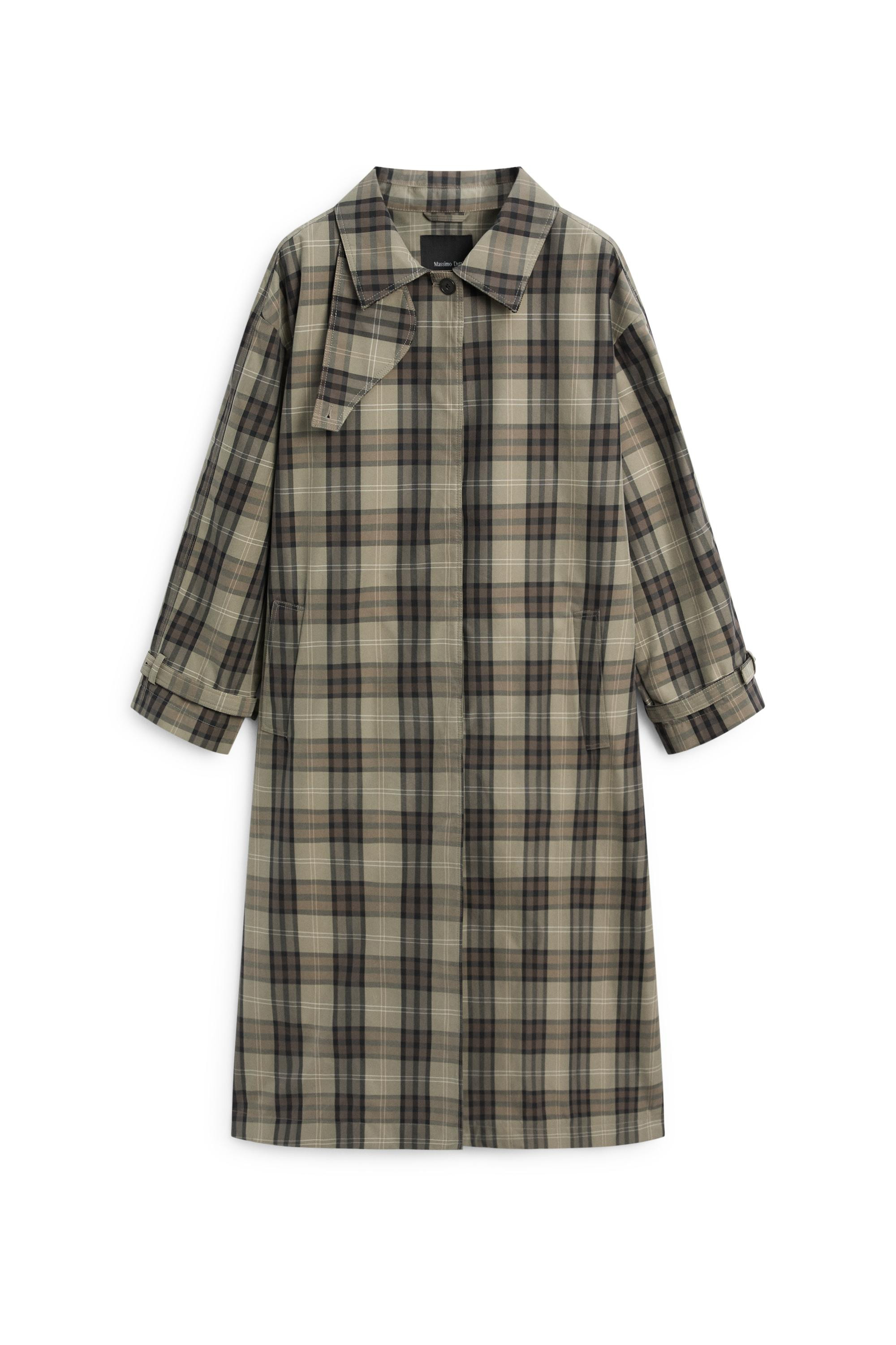 Long cotton blend plaid trench coat - Powder | Massimo Dutti UK