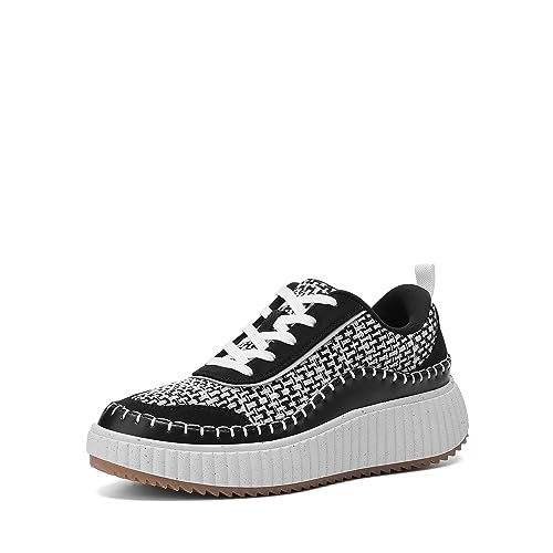 DREAM PAIRS Women Chunky City Tweed Comfortable Casual Platform Fashion Sneaker,Size 6.5,Black/White,SDFN2379W | Amazon (US)
