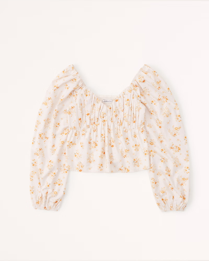 Long-Sleeve Babydoll Poplin Top | Abercrombie & Fitch (US)