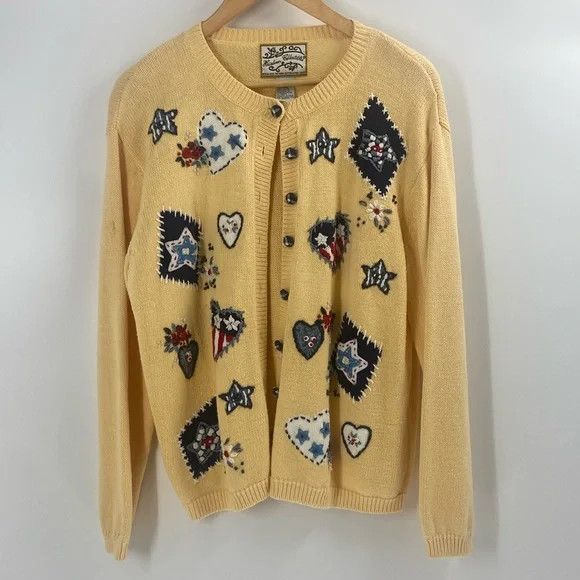 Heirloom collectibles Vintage cottage embroidery patchwork button down sweater | Poshmark