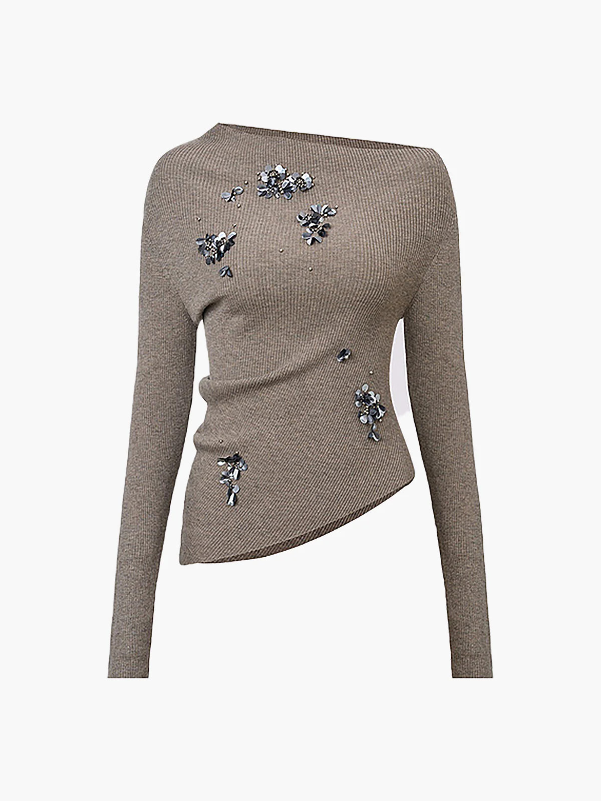 Wool-Blend Asymmetrical Sequins Knit Top | Commense