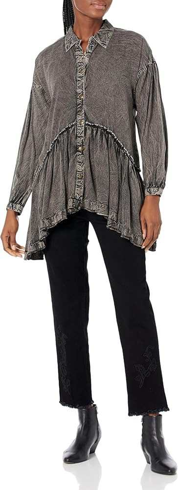 Tru Luxe Jeans Women's Vintage Washed Button Up Peplum Top | Amazon (US)