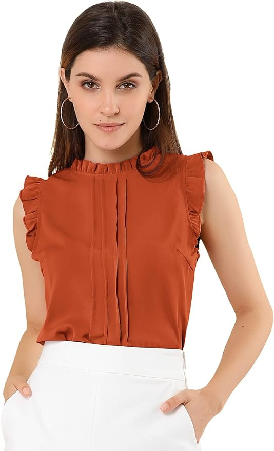 Allegra K Women's Ruffled Business Office 1950s Vintage Sleeveless Work Blouses Top | Amazon (US)