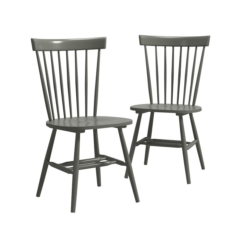 Pemberly Row Solid Wood Spindle Back Dining Chair in Pewter Green (Set of 2) | Homesquare