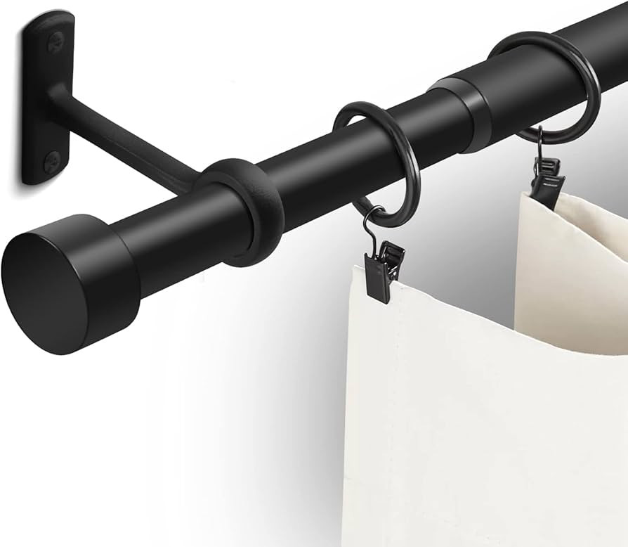 1 Inch Curtain Rods for Windows, 66 to 120 Inch Black Rustic Curtain Rod Set, Modern Design Drape... | Amazon (US)