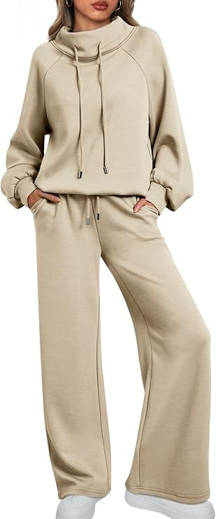 AUTOMET Lounge Sets for Women Sweatsuits 2 Piece Outfits 2025 Fall Drawstring Sweatshirt Wide Leg... | Amazon (US)
