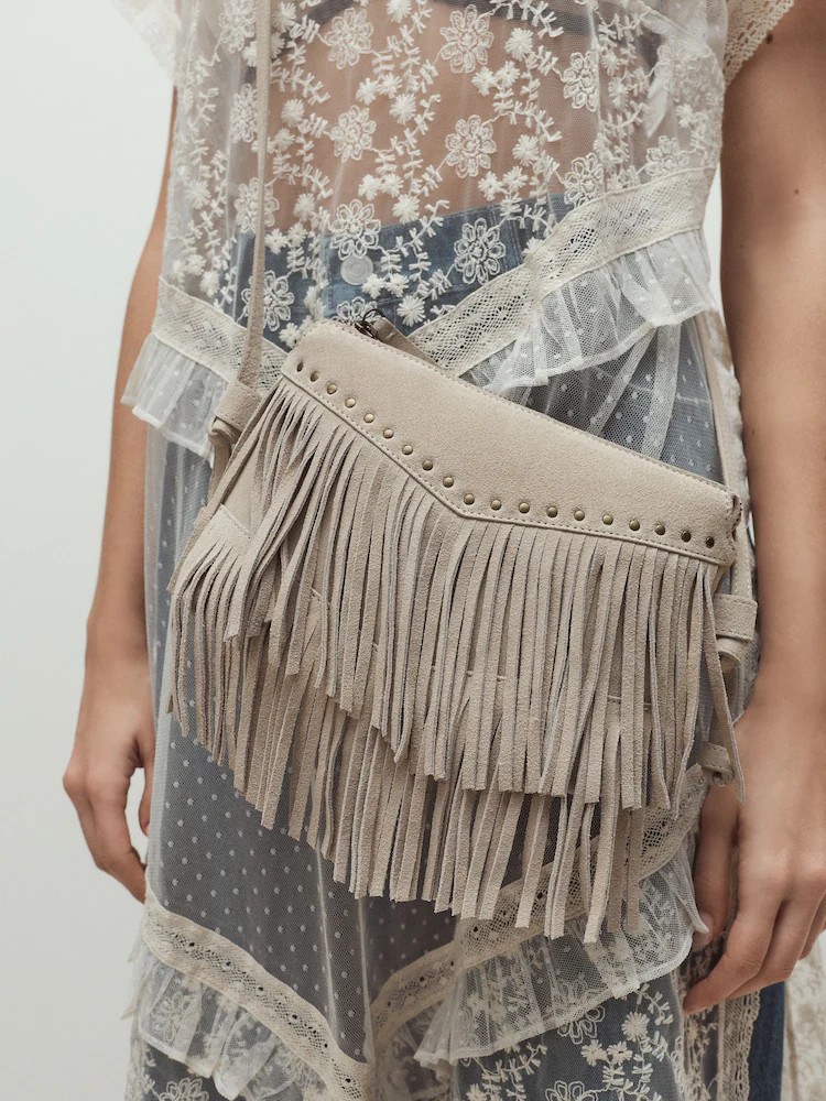 Bone Leather Fringe Cross Body Bag | Next US