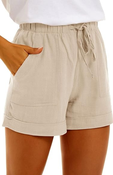 KINSWT Womens Linen Shorts for Summer Casual Hiking Waist Pocketed Comfy Shorts | Amazon (US)