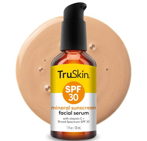 TruSkin Sunscreen Serum for Face - SPF 30 Universal Tinted Mineral Sunscreen Face Serum with Zinc Oxide - Sheer, Lightweight Finish with Vitamin C, Hyaluronic Acid, Ceramides & Niacinamide, 1 fl oz | Amazon (US)