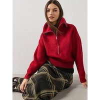 Mango Sweater With Funnel Neck And Zip - Burgundy in Red | Very Ireland