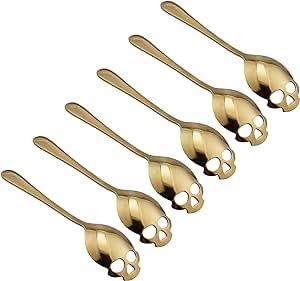 304 Stainless Steel Sugar Skull Tea Spoons Coffee Stirring Slotted Metal Spoon Set -Gold 6 Pack | Amazon (US)