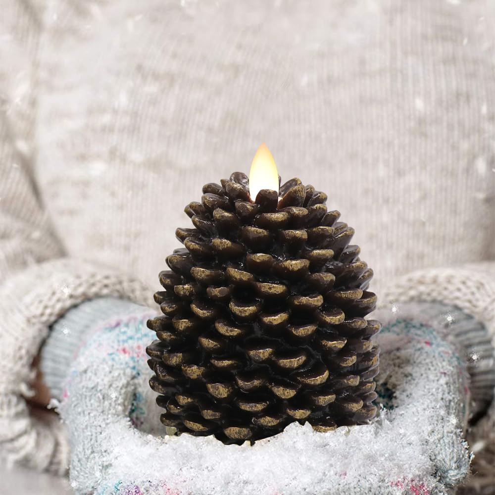 Eldnacele Pine Cone Flameless Candles Battery Operated with 6 Hour Timer Unscented Real Wax Flat ... | Amazon (US)