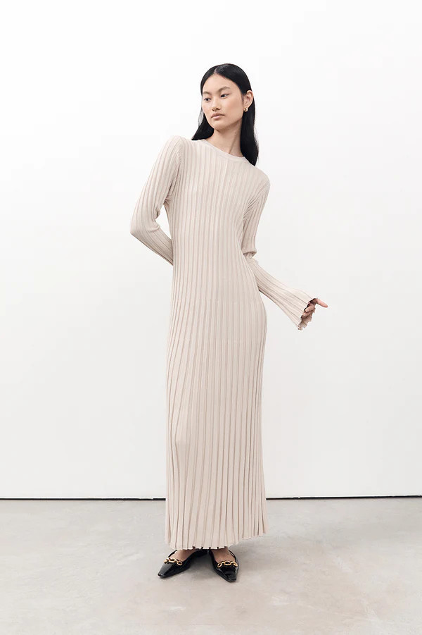 ADA STONE LONG SLEEVE MIDI DRESS | DISSH