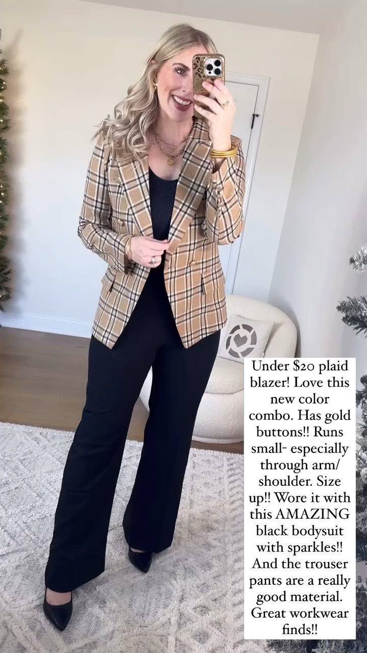 Walmart try on, time and tru, Walmart outfit, Walmart fashion, plaid blazer, black pants, workwear, bodysuit #LTKVideo

#LTKFindsUnder50 #LTKWorkwear
