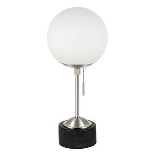 Meyer&Cross Reagan 18. 5 in. Brushed Nickel and Black Marble Table Lamp with White Globe Shade TL... | The Home Depot