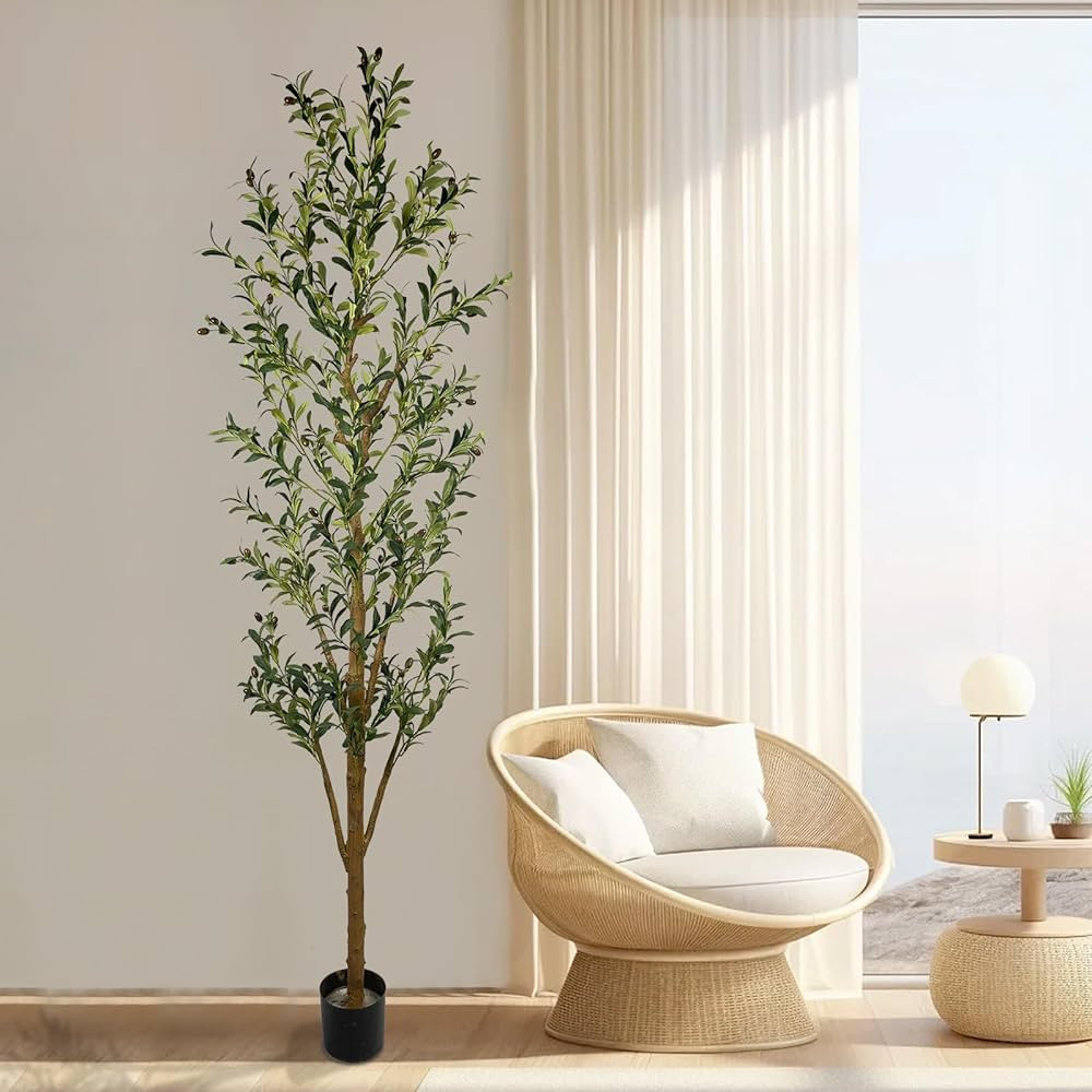 Árbol de olivo sintético de 7 pies de alto, olivos artificiales para interiores, textura realis... | Amazon (US)