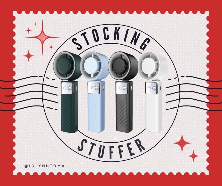I had to borrow my son’s fan this morning to set my makeup and realized this would make a great stocking stuffer! Each of my kids have one and they put off a lot of air! Perfect for sporting events during the summer!