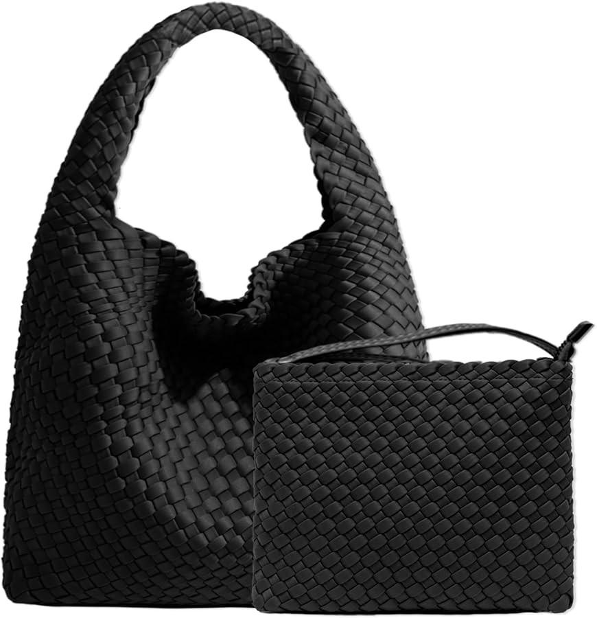 JINMANXUE Woven Purse for Women, Neoprene Top-handle Shoulder Bag, Hobo Tote, Travel Handbag, Wri... | Amazon (US)