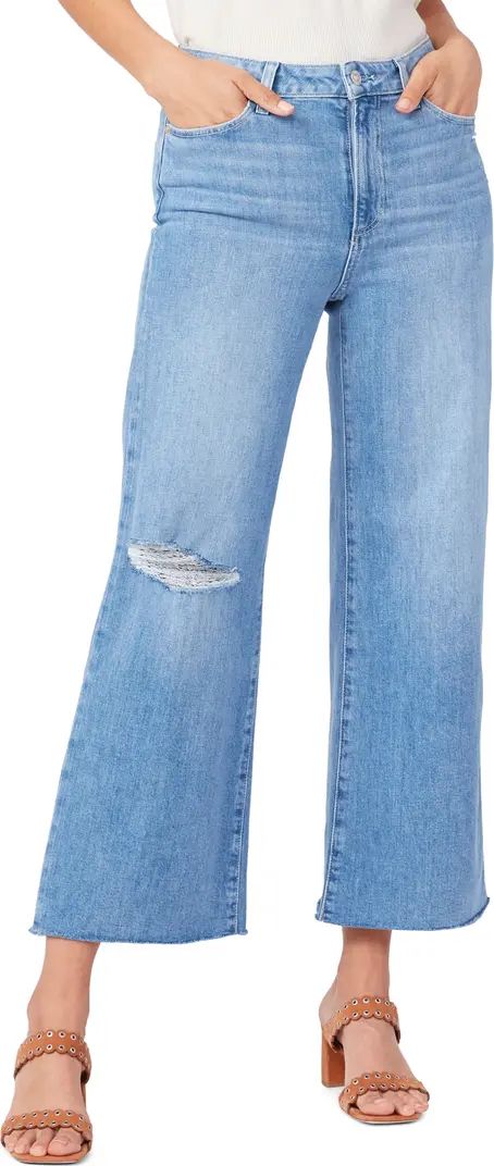 PAIGE Anessa Ripped High Waist Raw Hem Wide Leg Jeans | Nordstrom | Nordstrom