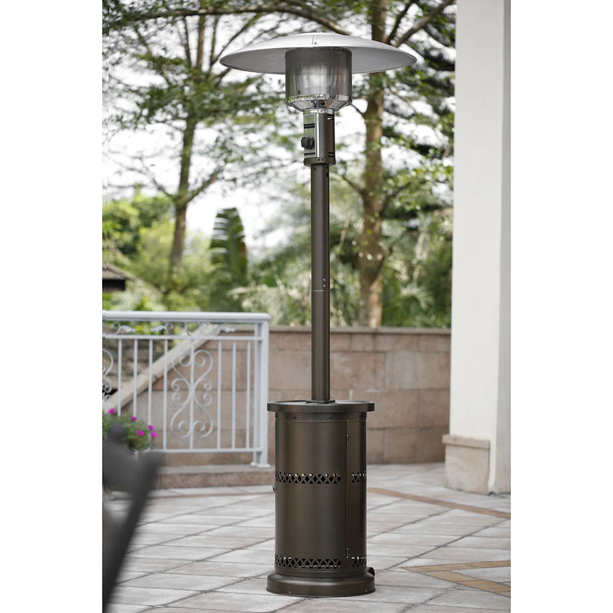 48,000 BTU Propane Standing Patio Heater with Adjustable Temperature Control & Wheels -Hammertone... | Wayfair North America