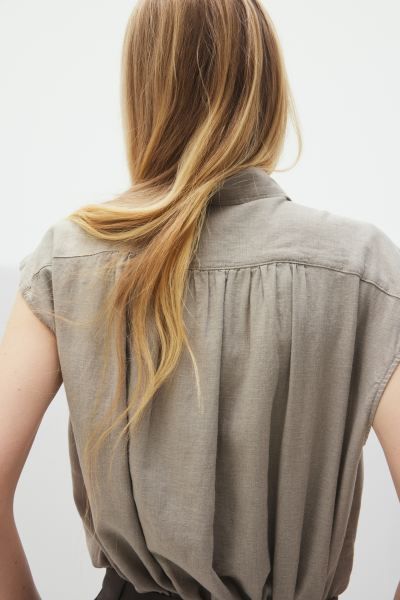 Linen-blend Sleeveless Shirt - Taupe - Ladies | H&M US | H&M (US + CA)