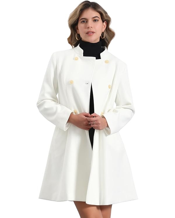 Allegra K Stand Collar Coat for Women's Double Breasted Pocket Long Sleeve Winter Coats | Amazon (US)