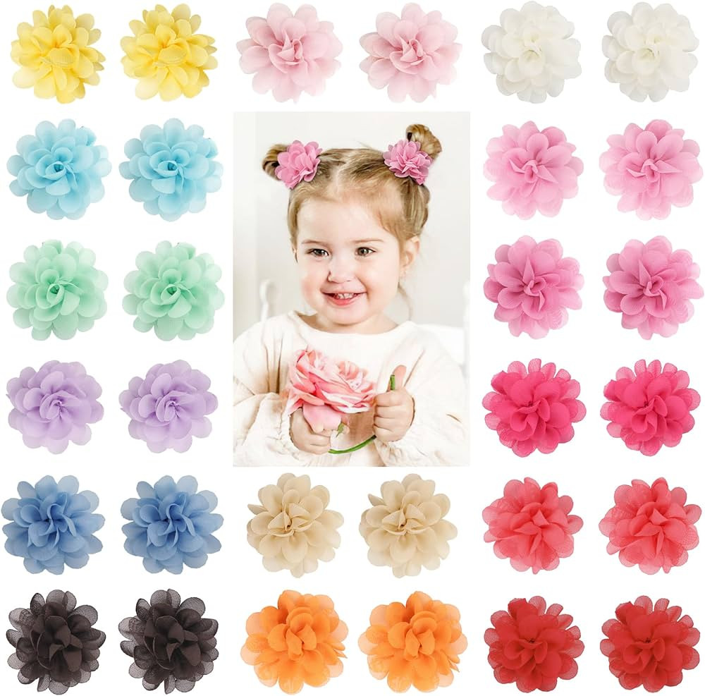 30pcs 2" Chiffon Flower Pearl Hair Clips for Girls Half Lined Non Slip Tiny Baby Clips Hair Acces... | Amazon (US)