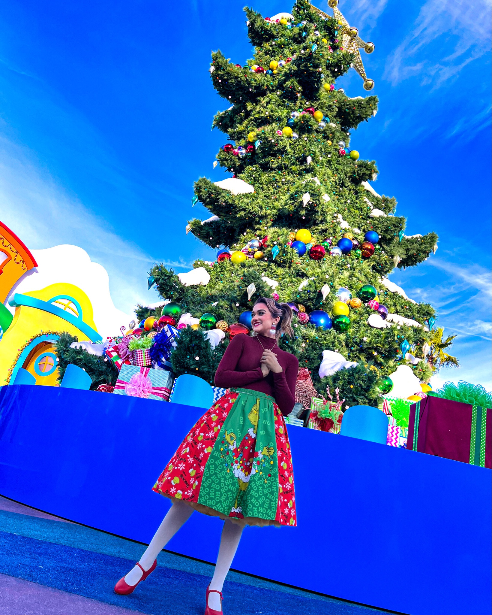 Grinchmas Ready. How about you? What are your favorite Christmas season or holiday events? 
Skirt is home made with fabric from Hobby Lobby 
travel, vacation, tropical, trip, cruise, flight, suitcase, luggage, carnival, United, American, road trips, photography, carry on, duffel bags, personal items, travel safety, security, tsa, checked, 

#LTKtravel #LTKfamily #LTKSeasonal
