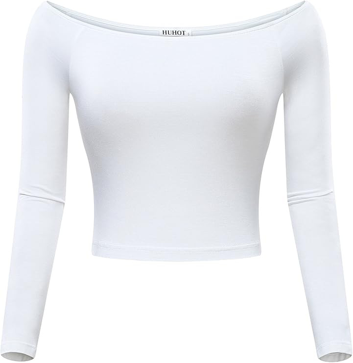 HUHOT Womens Basic Short Sleeve Off-Shoulder Short Cami Crop Tank Top | Amazon (US)