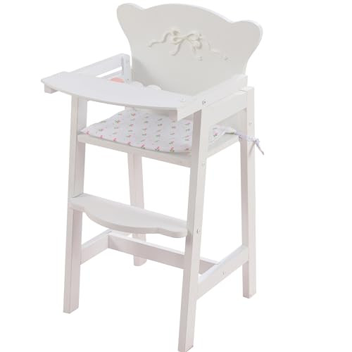 KidKraft Tiffany Bow Scalloped-Edge Wooden Lil Doll High Chair with Seat Pad - White, Gift for Ages 3+ | Amazon (US)