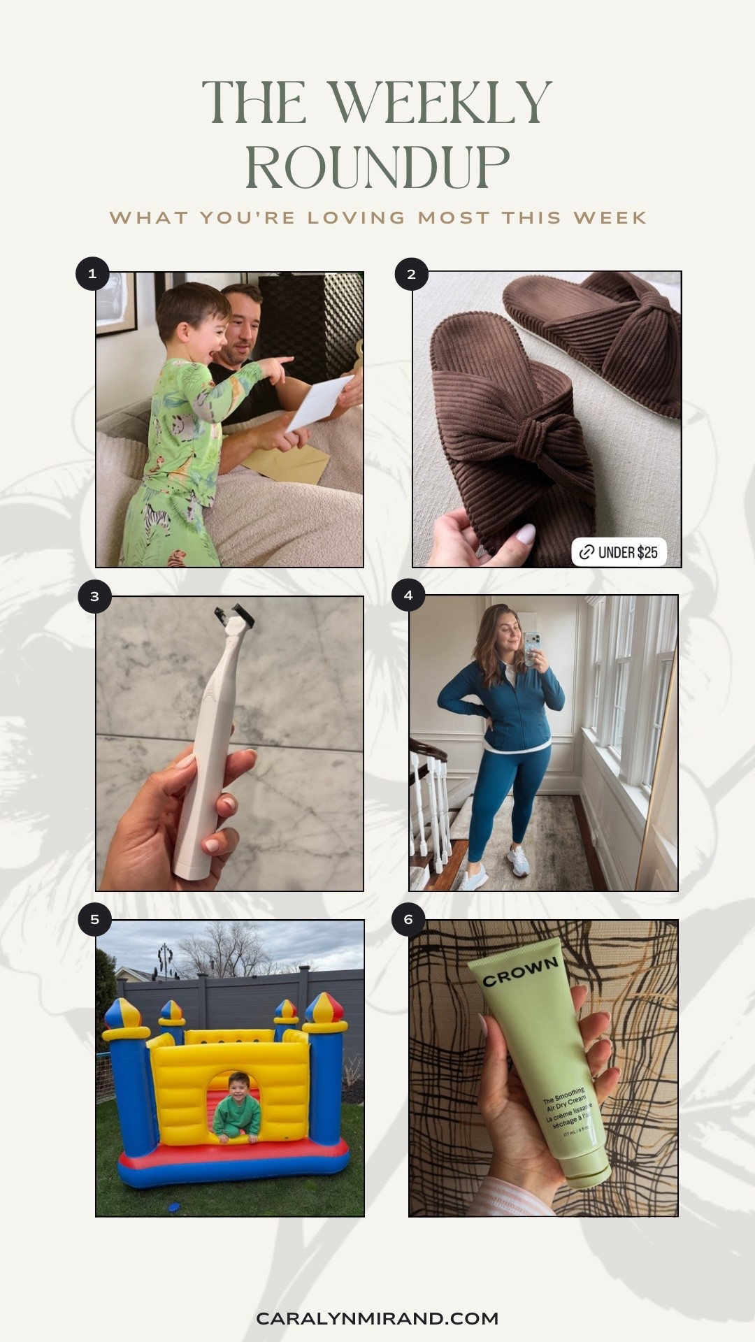 What you’re loving this week - toddler pajamas, under $25 slippers, electric flosser, athletic workout set, blow up castle you won’t believe the price on, air dry smoothing cream - use CARALYN15 at Spanx 

#LTKActive #LTKBeauty #LTKKids