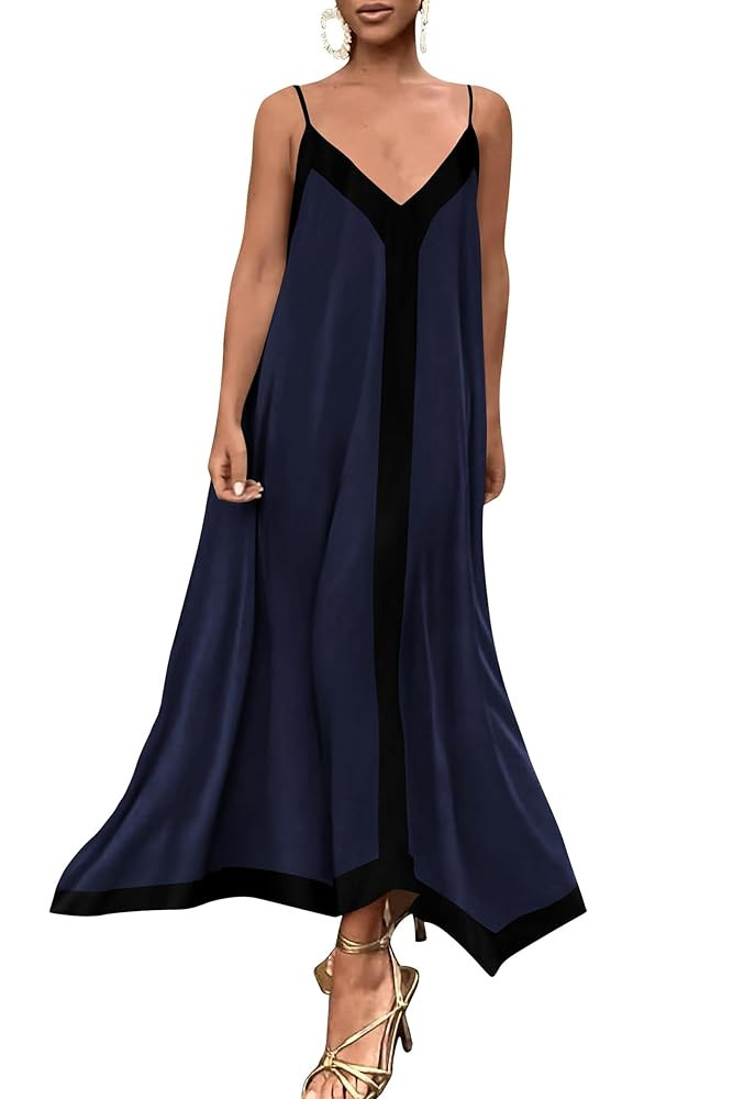 PRETTYGARDEN Women's Flowy Maxi Dress 2025 Summer Sleeveless V Neck Spaghetti Strap Elegant Weddi... | Amazon (US)