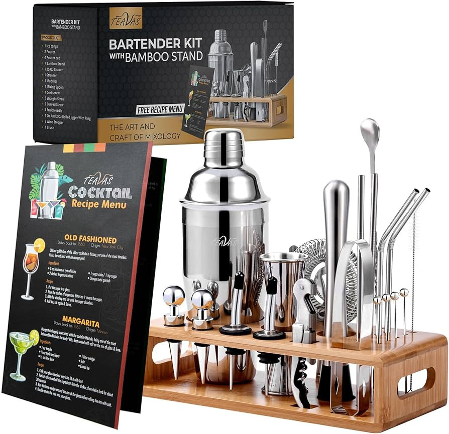 Mixology Bartender Kit with Japanese Jigger & Bamboo Stand - 25 Piece Stainless Steel Cocktail Ma... | Amazon (US)