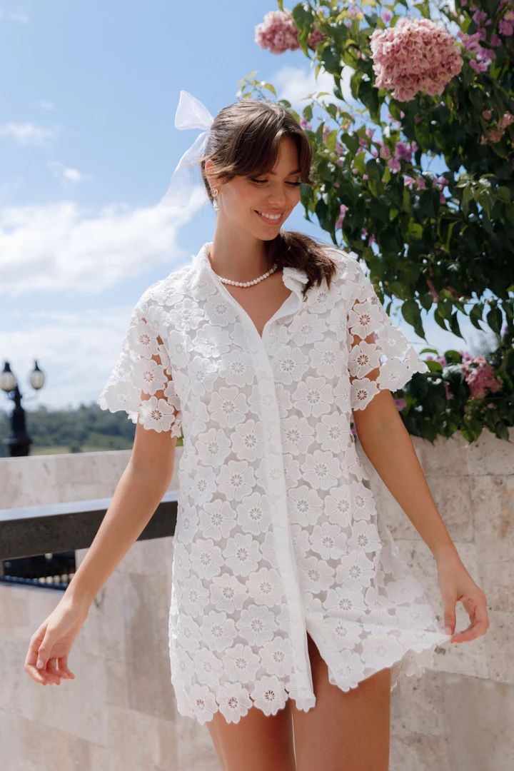 Tallie Button Up Mini Dress - White | Petal & Pup (US)