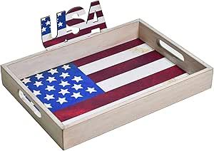 Patriotic Party Serving Tray Christmas Serving Tray Wood American Flag Rustic Wooden USA Decorati... | Amazon (US)