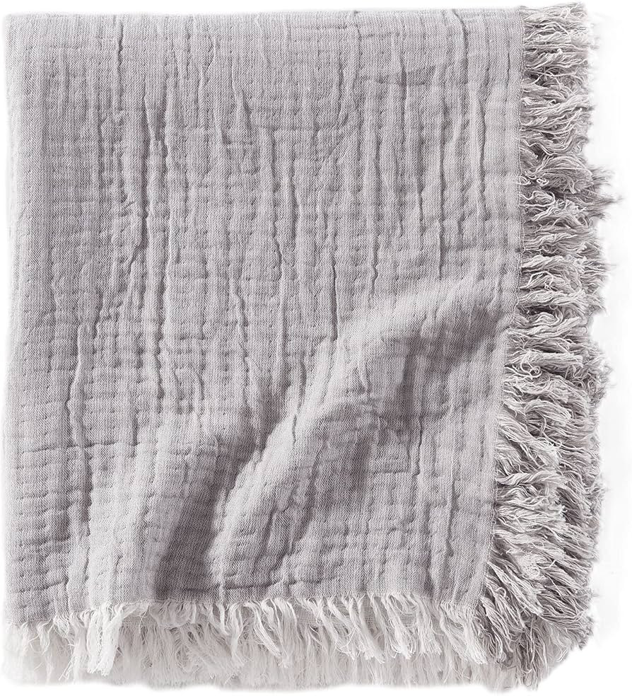Brielle Home Denver Reversible Cotton Gauze Throw Blanket, Grey/Ecru, 50x60 | Amazon (US)