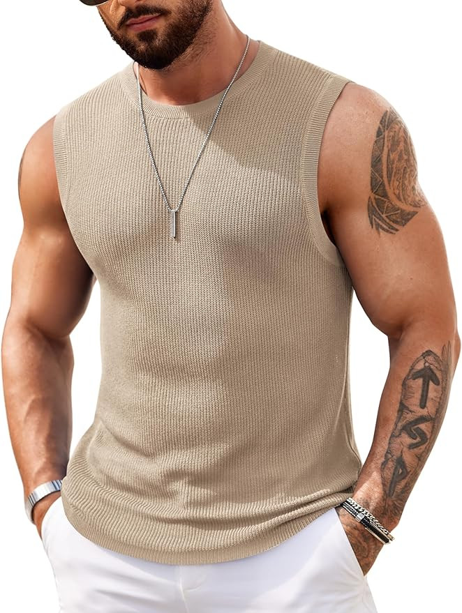 COOFANDY Mens Casual Knitted Tank Tops Crew Neck Sleeveless Muscle T Shirts Summer Beach Tops | Amazon (US)