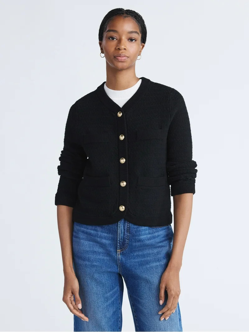 Free Assembly Women's and Women's Plus Textured Cardigan Sweater with Welt Pockets, Lightweight, ... | Walmart (US)